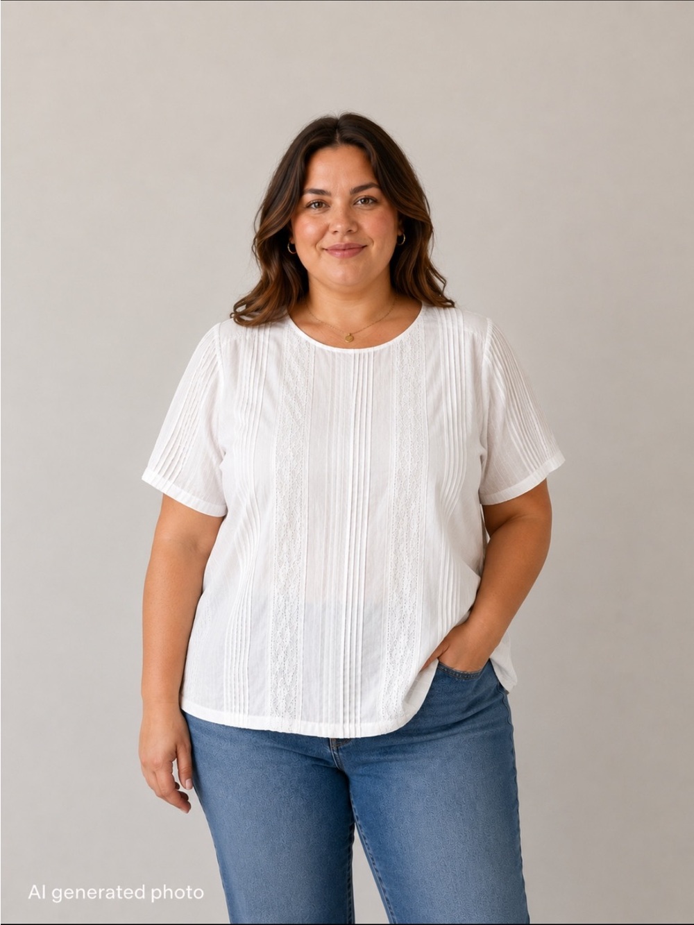 Lauren Ralph Lauren White Lace & Pintuck Top | 1X | 100% Cotton